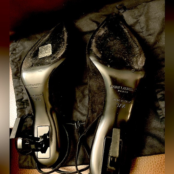 SAINT LAURENT Suede Opyum Monogramme Ankle Strap Pumps 85mm USED SZ 37.5 - Picture 9 of 16